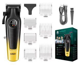 Машинка для стрижки акумуляторна VGR V-196 GOLD, 7000 RPM, 8 насадок, LED-дисплей Золотий (VGR157) VGR157 фото