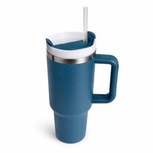 Термос термокружка Tumbler з ручкою, кришкою та трубочкою 30 см, колір синій аквамарин M1183 фото