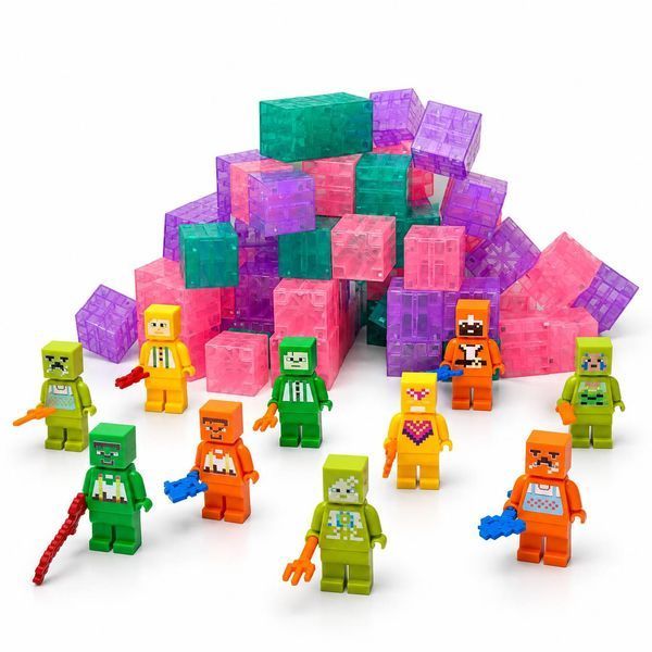Магнитный конструктор Magnetic Blocks 90 деталей: 80 кубиков + 10 фигурок, 3+ M1272 фото