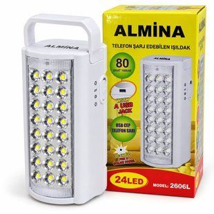 Ліхтар акумуляторний світлодіодний ALMINA 2606L на 24 LED з функцією Power Bank, білий M1320 фото