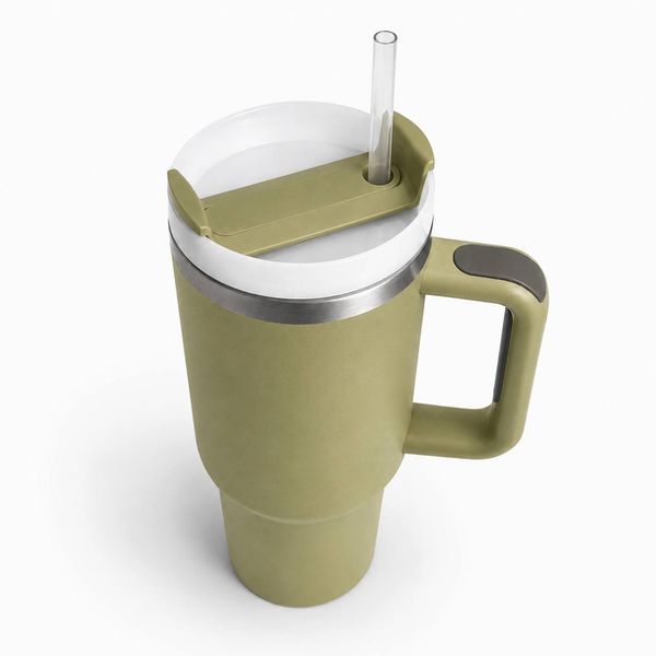 Термос термокружка Tumbler з ручкою, кришкою та трубочкою 30 см, колір оливка M1184 фото