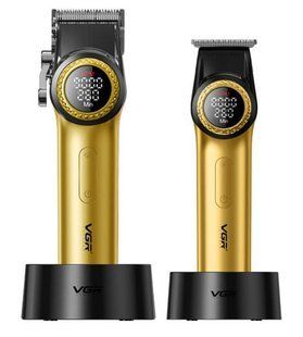 Набір VGR 2 в 1 V-001 & V-977 GOLD машинка для стрижки та триммер, акумуляторний комплект Золотий (VGR159) VGR159 фото