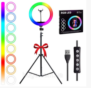 Кільцева світлодіодна лампа RGB 36 см, RD-14 Crystal Diamond Lamp + Штатив 0,66-2 м 36 РГБ фото