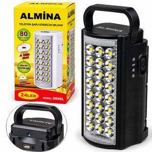 Фонарь аккумуляторный ALMINA 2606L на 24 LED с функцией Power Bank, 2 режима освещения, черный M1321 фото