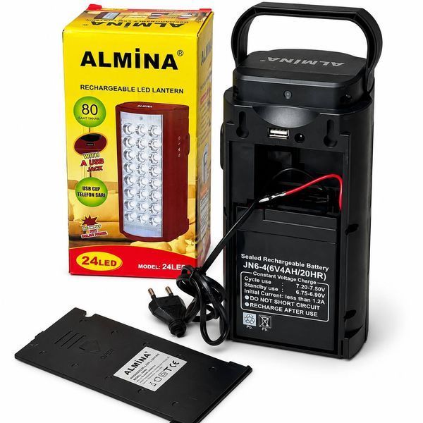 Фонарь аккумуляторный ALMINA 2606L на 24 LED с функцией Power Bank, 2 режима освещения, черный M1321 фото