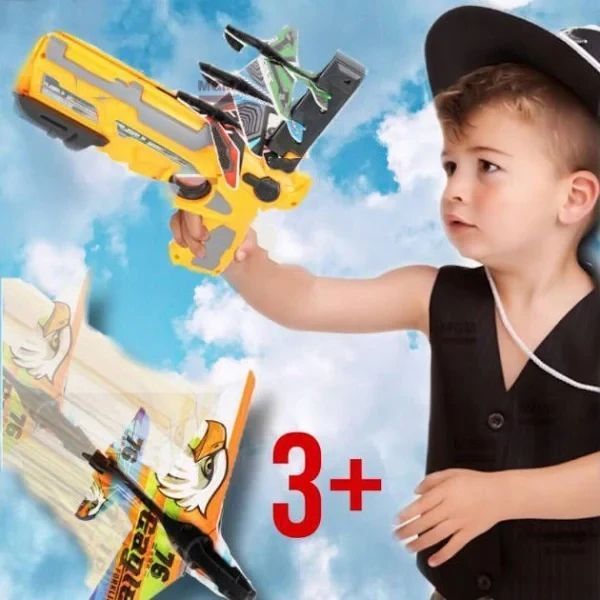 Детский игрушечный пистолет с самолетиками Air Battle катапульта с летающими самолетами арбалет Желтый RL 899- 2090045152 фото