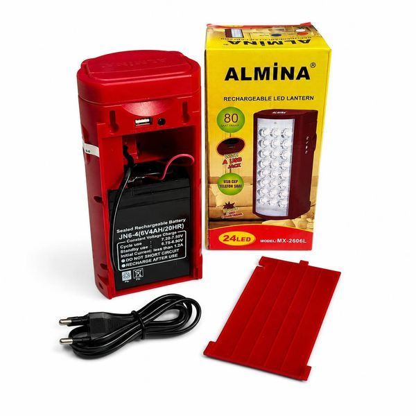 Аккумуляторный LED-фонарь ALMINA 24 LED с USB-выходом, аварийное освещение M1158 фото