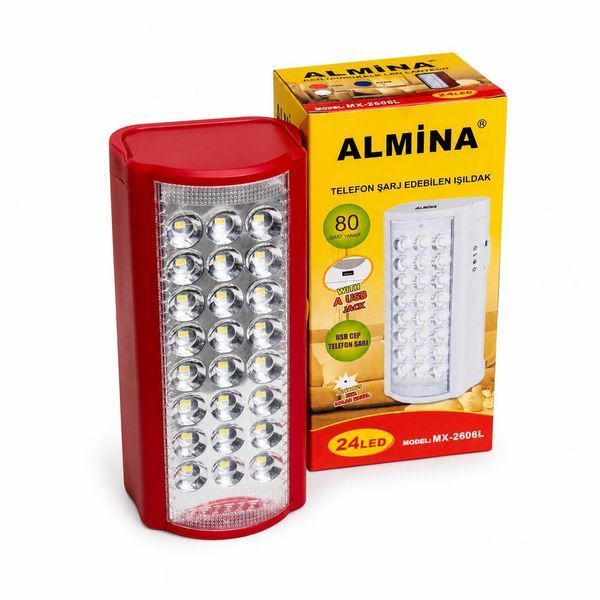 Аккумуляторный LED-фонарь ALMINA 24 LED с USB-выходом, аварийное освещение M1158 фото