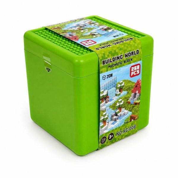 Магнитный конструктор Building World Magnetic Block Creeper  в пластиковом боксе, 260 кубиков, 8 фигурок, базовая пластина для игры M1113 фото