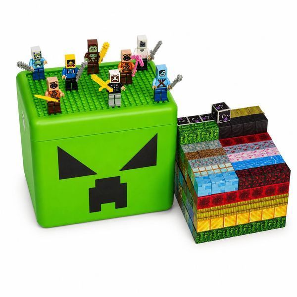 Магнитный конструктор Building World Magnetic Block Creeper  в пластиковом боксе, 260 кубиков, 8 фигурок, базовая пластина для игры M1113 фото