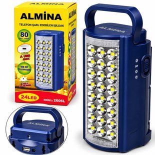 Фонарь аккумуляторный светодиодный ALMINA 2606L на 24 LED с функцией Power Bank, синий M1322 фото