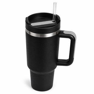 Термос термокружка Tumbler з ручкою, кришкою та трубочкою 30 см,чорний колір  M1187  фото