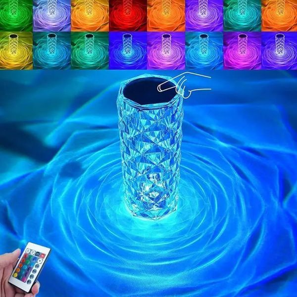 Ночник настольный сенсорный Crystal Rose RGB лампа-роза на аккумуляторе 16 цветов с пультом (2104619151)   2104619151 фото