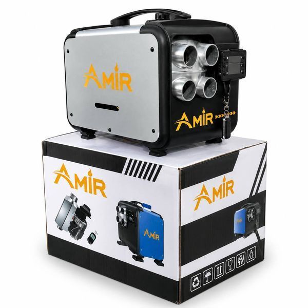 Автономний дизельний обігрівач AMIR 5 кВт 12V/24V/220V з 4 повітропроводами та пультом, сріблястий M1276 фото