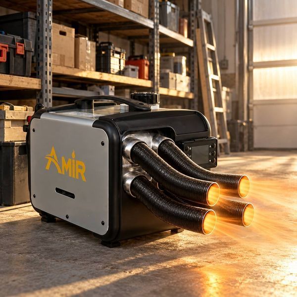 Автономний дизельний обігрівач AMIR 5 кВт 12V/24V/220V з 4 повітропроводами та пультом, сріблястий M1276 фото