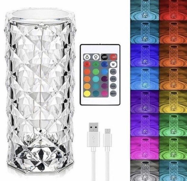 Ночник настольный сенсорный Crystal Rose RGB лампа-роза на аккумуляторе 16 цветов с пультом (2104619151)   2104619151 фото