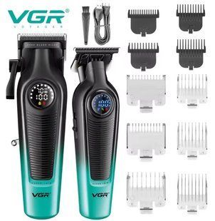 Комплект VGR V-196 & V-996 GREEN 2 в 1 акумуляторний кліппер та триммер для волосся та бороди Зелений (VGR112) VGR112 фото