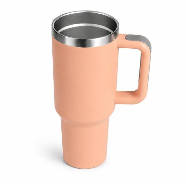 Термос термокружка Tumbler з ручкою, кришкою та трубочкою 30 см, колір персик M1188 фото