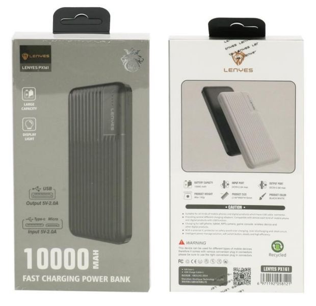 Портативний повербанк Power Bank LENYES PX161 MicroUSB і Type-C 10000 mAh (2104619100) 2104619100 фото