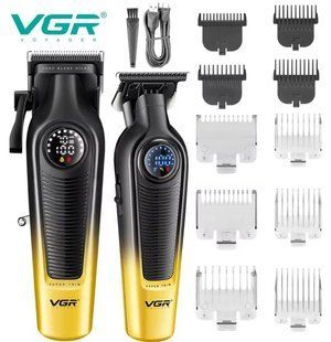 Комплект VGR V-196 & V-996 GOLD 2 в 1 акумуляторний кліппер та тример для волосся та бороди Золотий (VGR113) VGR113 фото