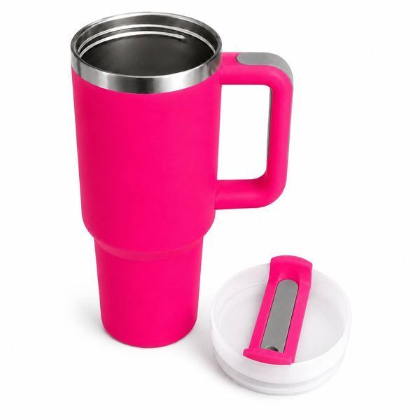 Термос термокружка Tumbler з ручкою, кришкою та трубочкою 30 см, колір фуксія M1189 фото