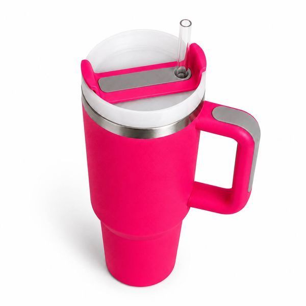 Термос термокружка Tumbler з ручкою, кришкою та трубочкою 30 см, колір фуксія M1189 фото