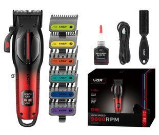Машинка для стрижки VGR V-026 RED акумуляторний кліппер, 9000 RPM, 6 насадок, LED екран Червоний (VGR115) VGR115 фото