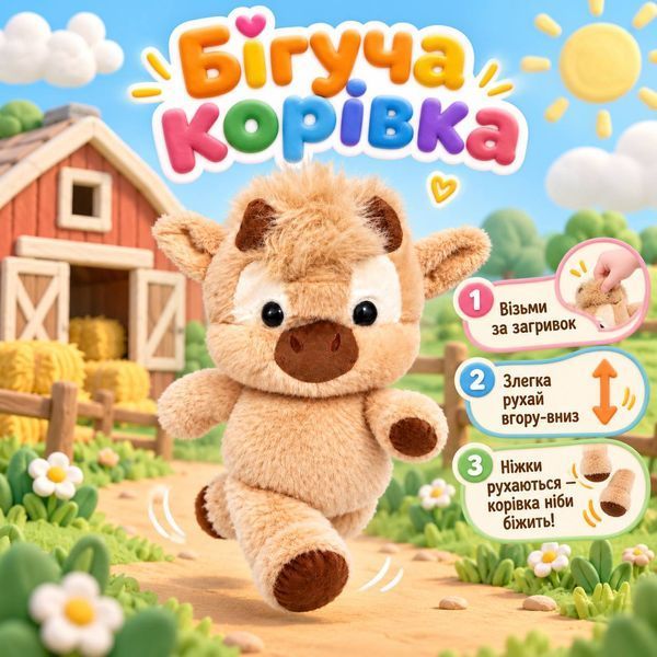 М&rsquo;яка іграшка &laquo;Біжуча корівка&raquo; Running Cow Plush 45 см з рухомими ніжками M1280 фото