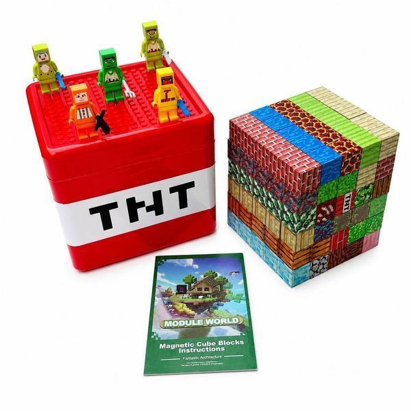 Магнитный конструктор Module World Magnetic Cube Blocks в контейнере TNT, 5 фигурок, 160 магнитных кубика M1150 фото