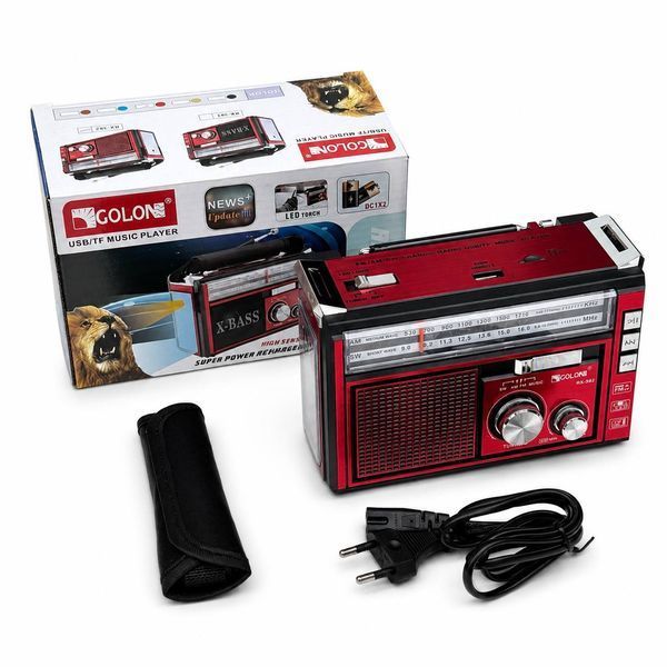 Портативне радіо GOLON RX-382 FM/AM/SW з USB, TF, акумулятором та LED-ліхтарем M1151  фото