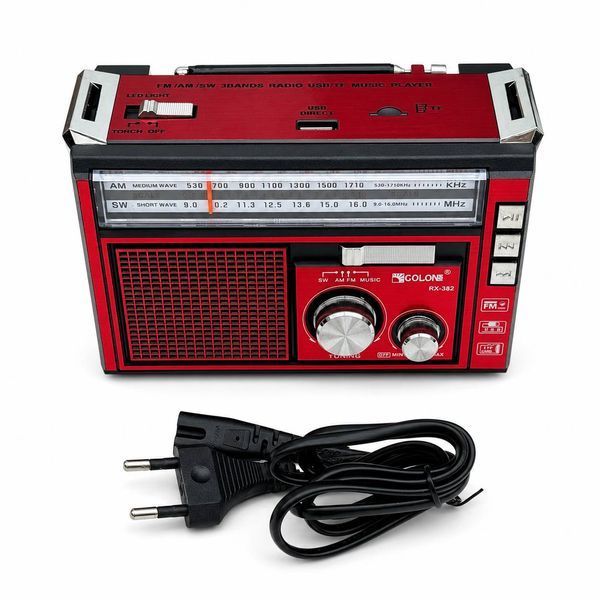 Портативне радіо GOLON RX-382 FM/AM/SW з USB, TF, акумулятором та LED-ліхтарем M1151  фото