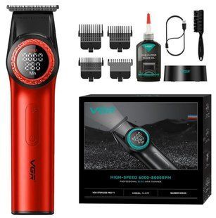 Машинка для стрижки волосся VGR V-977 RED, 2500 mAh, 4 насадки, LED дисплей Червоний (VGR168) VGR168 фото