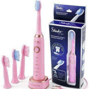 Електрична зубна щітка Shuke SK-601 з акумулятором і 4 насадками Рожевий 2104619356 фото