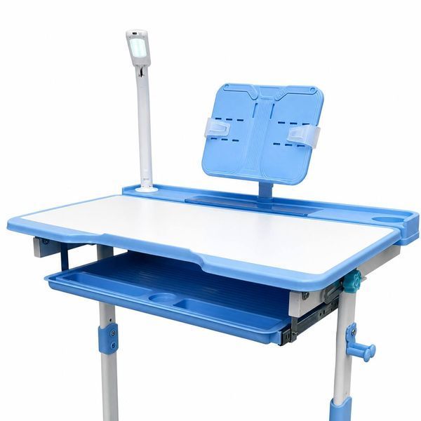 Детская парта Little Genius регулируемая со стулом, лампой и органайзером голубая M1028  фото