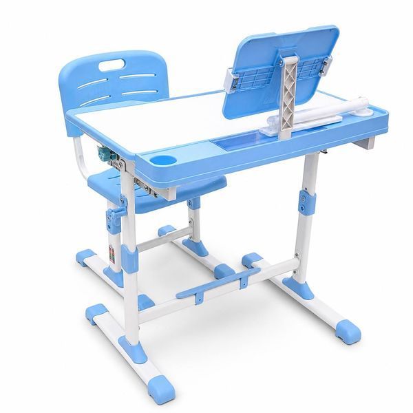 Детская парта Little Genius регулируемая со стулом, лампой и органайзером голубая M1028  фото