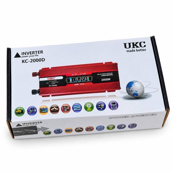 Інвертор UKC KC-2000D LCD 12В/220В, перетворювач напруги з піковою потужністю 2000 Вт, USB, для автомобіля та резервного живлення від акумулятора M1330 фото