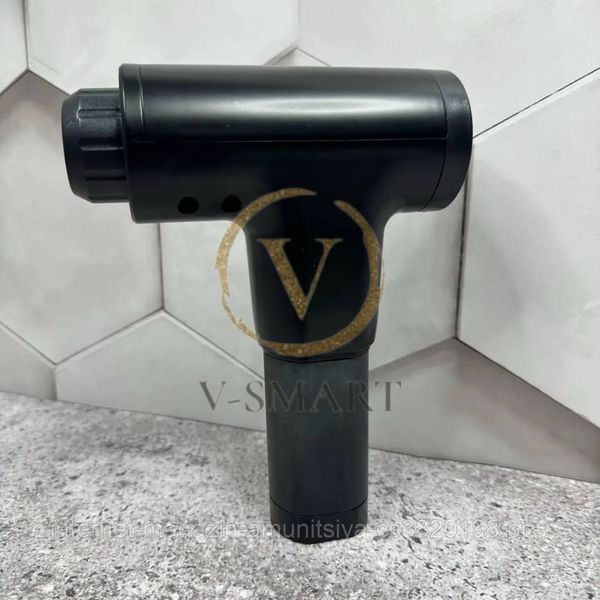 Портативний ручний масажер. Масажер із акумулятором Fascial Gun. Чорний вібраційний масажер 4 насадки АМ-323 фото