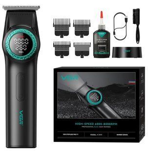 Машинка для стрижки волосся VGR V-977 BLACK, 2500mAh, 4 насадки, LED дисплей Чорний (VGR169) VGR169 фото