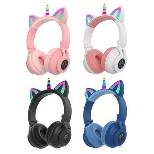 Беспроводные LED наушники единорог с кошачьими ушками / Беспроводные наушники единорог / Детские наушники 1756375366 фото