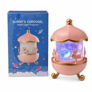 Детский ночник-проектор Bunny&rsquo;s Carousel с Bluetooth, музыкой, пультом и сменными проекционными плёнками, розовый M1114 фото