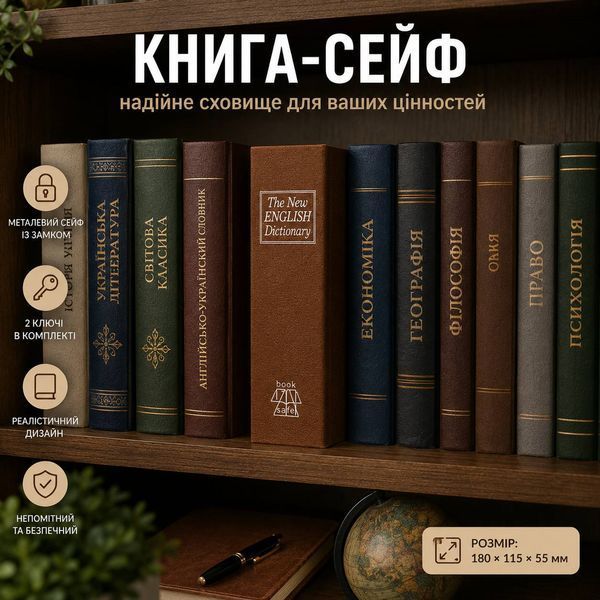 Книга-сейф із замком BookSafe 180&times;115&times;55 мм, коричнева M1159 фото