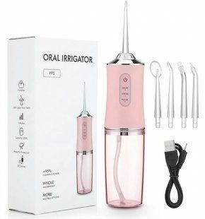 Імпульсний іригатор ORAL IRRIGATOR для порожнини рота 3 режими з насадками Рожевий 2104619358 фото