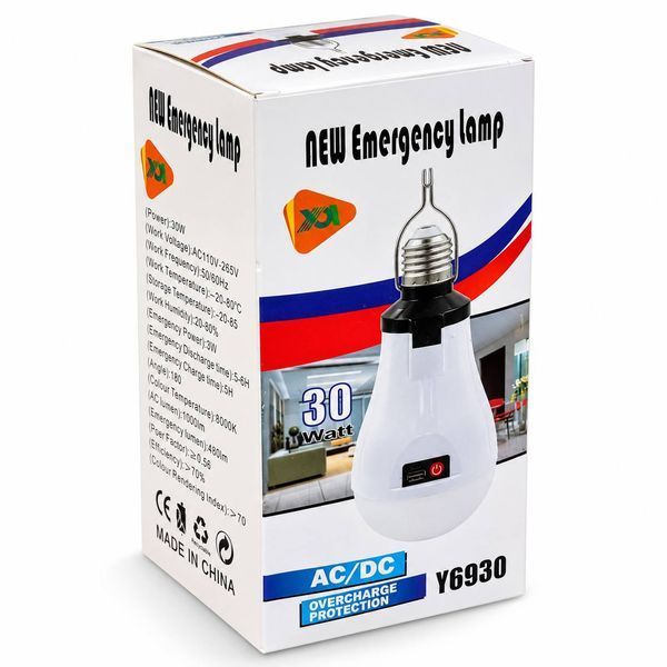 Аккумуляторная аварийная LED-лампа Y6930 30 Вт с 3 аккумуляторами в комплекте, E27, Type-C, 3 режима работы M1292 фото
