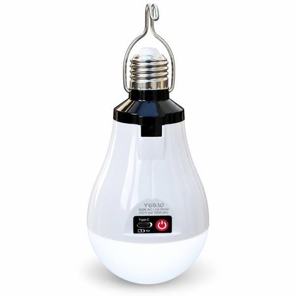 Аккумуляторная аварийная LED-лампа Y6930 30 Вт с 3 аккумуляторами в комплекте, E27, Type-C, 3 режима работы M1292 фото