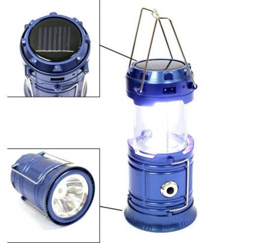 Ліхтар акумуляторний LED лампа JH-5800T з павербанком та сонячною панеллю Синій 1756375682 фото
